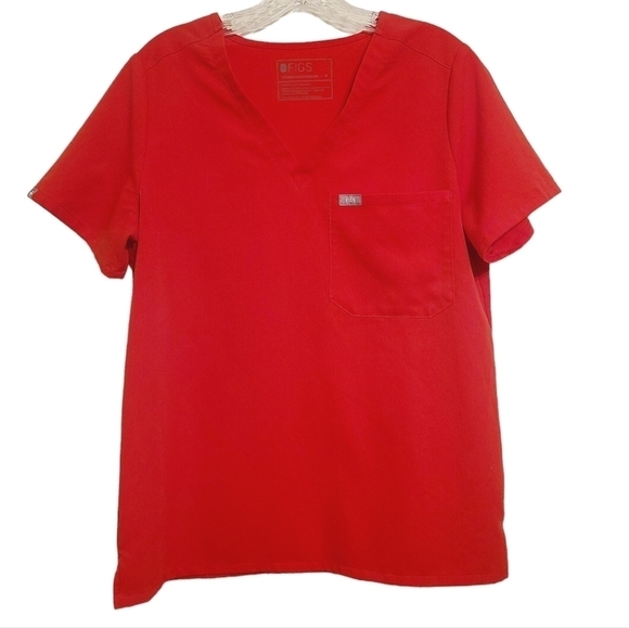 FIGS | Women's Red V-Neck One Pocket Scrubs Top (Size Medium) - Picture 2 of 12